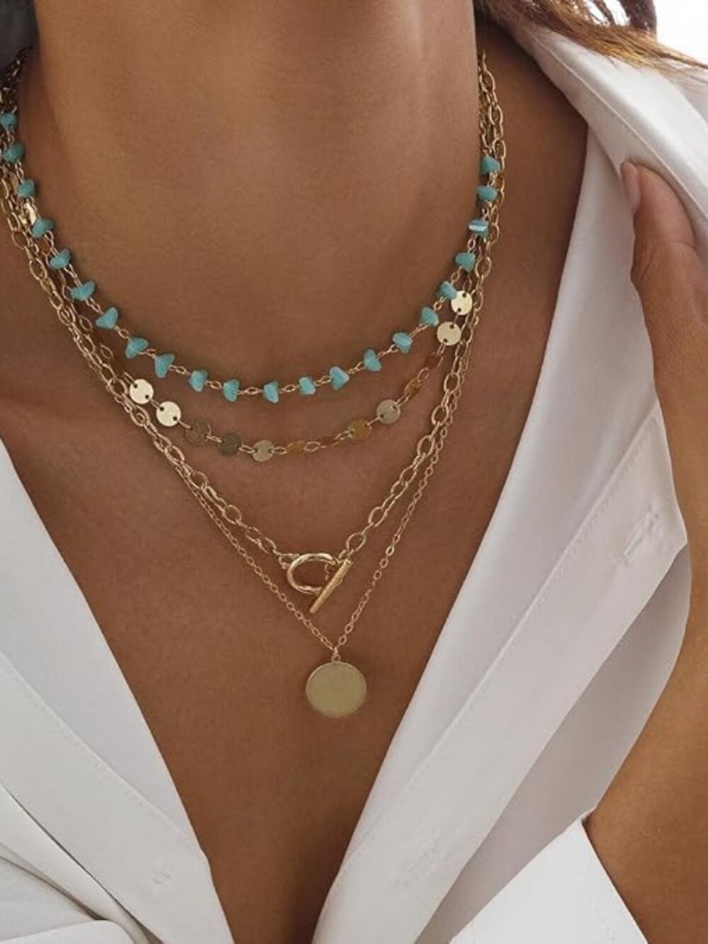 Boho Necklaces for Women Layered Turquoise Beaded Choker Necklace Western Jewelr